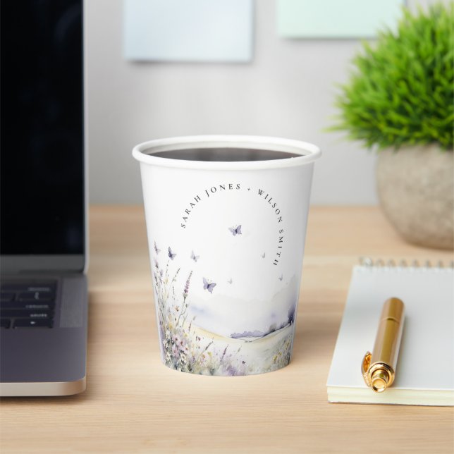 Gobelets En Papier Lilac Fleur sauvage Butterfly Field Mariage paysag (Insitu)