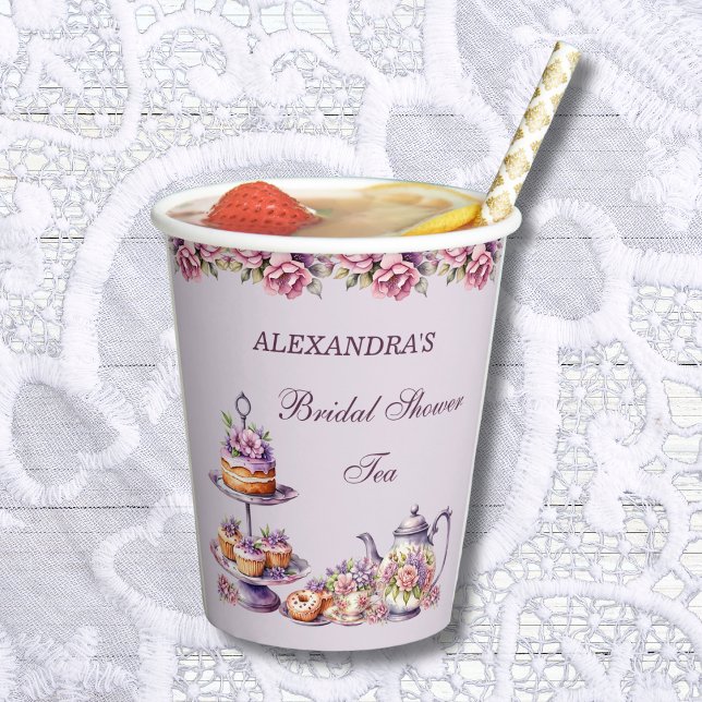 Gobelets En Papier Lilac Pink Floral Tea Party Fête des mariées (Créateur téléchargé)