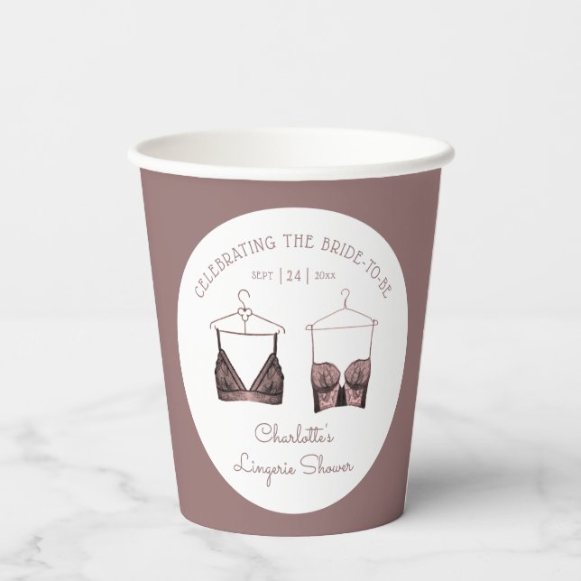 Gobelets En Papier Linge de lingerie aquarelle en dentelle rose noir  (Verso)