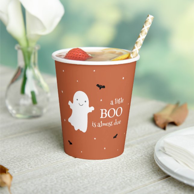 Gobelets En Papier Little Boo Halloween Ghost Orange Baby shower (Insitu)