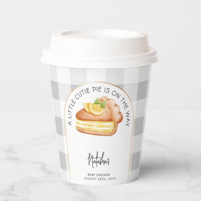 Gobelets En Papier Little Cutie Pie Grey En vichy Plaid Baby shower (Recto)