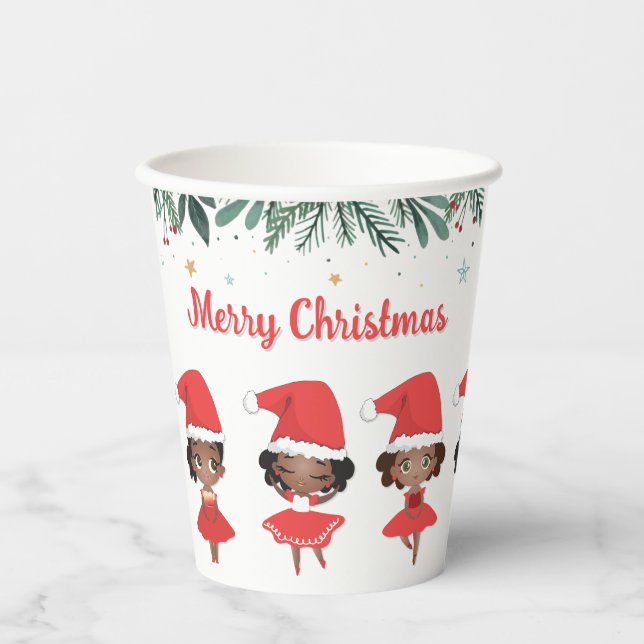 Gobelets En Papier Little Girls Christmas Santa Hat Ballerinas (Recto)