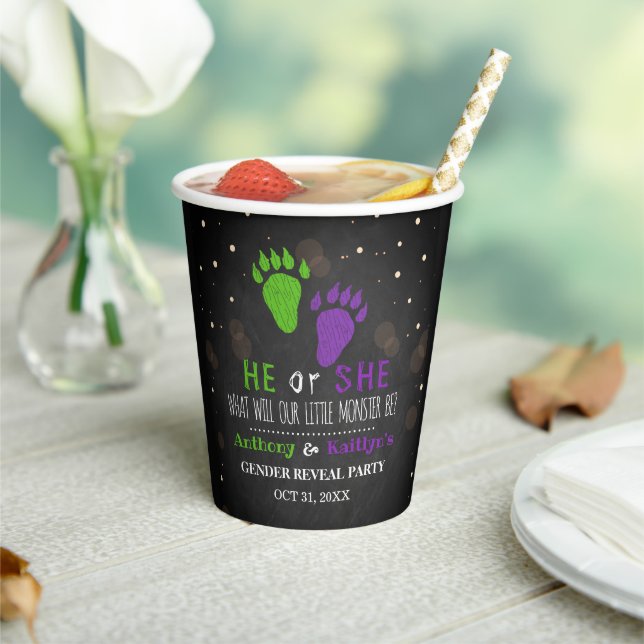 Gobelets En Papier Little Monster Halloween Genre Revela Party (Insitu)
