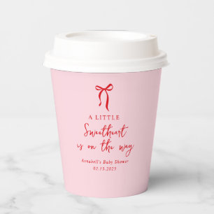 Gobelets En Papier Little Sweetheart Baby shower rose et rouge Valent