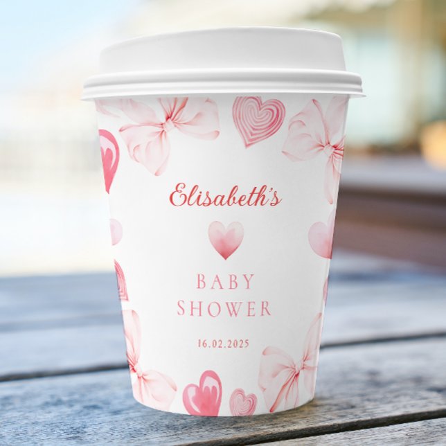 Gobelets En Papier Little Sweetheart Pink Bow Girl Baby Shower (Créateur téléchargé)