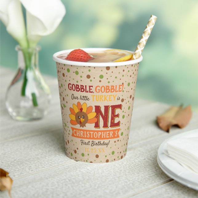 Gobelets En Papier Little Turkey Fall Thanksgiving 1er anniversaire (Insitu)