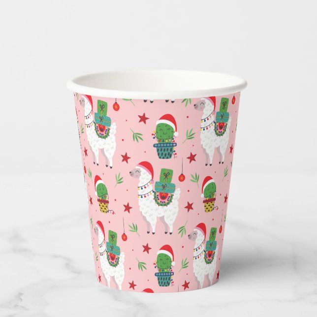 Gobelets En Papier Llamas et cactus Motif de Noël (Recto)