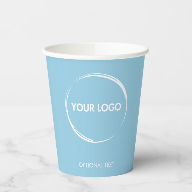 Gobelets En Papier Logo d'affaires personnalisé Modèle Pastel Blue (Gauche)