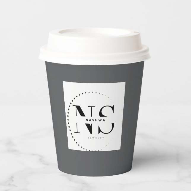 Gobelets En Papier Logo d'entreprise gris élégant Moderne Tasse en pa (Recto)