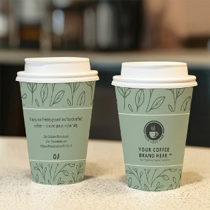 Gobelets En Papier Logo d'entreprise moderne Café botanique vert pour