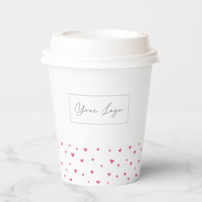 Gobelets En Papier Logo d'entreprise simple Motif de coeur rose perso (Recto)