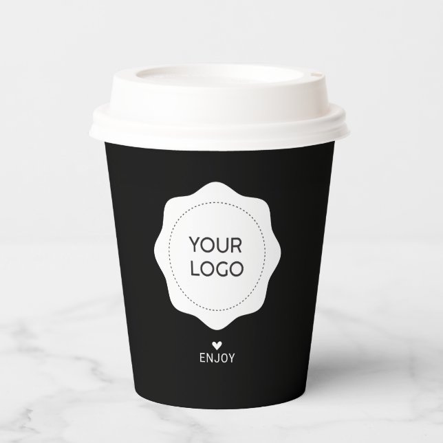 Gobelets En Papier Logo d'entreprise simple noir et blanc personnalis (Recto)