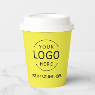 Gobelets En Papier Logo minimaliste Jaune QR Code Société Swag
