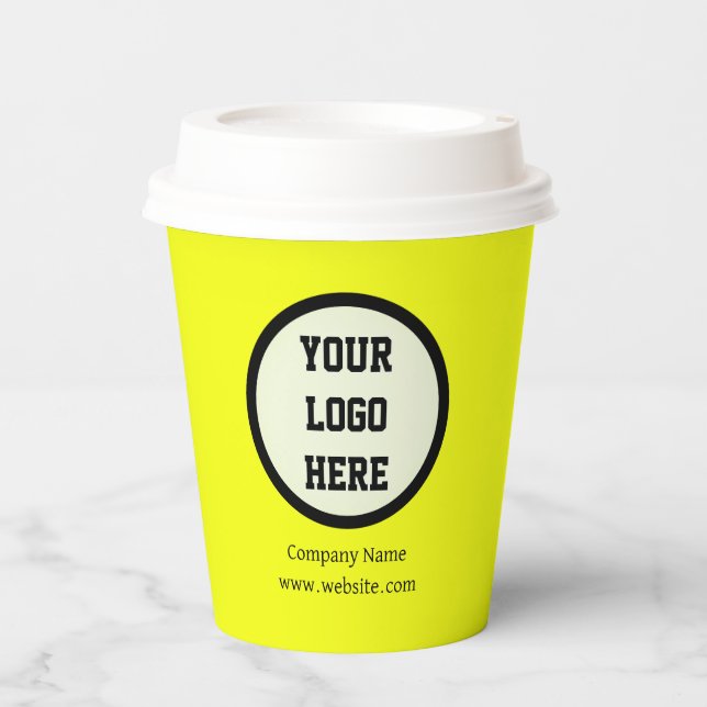 Gobelets En Papier Logo Personnalisé Entreprise Neon Yellow Entrepris (Recto)