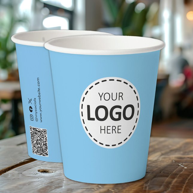 Gobelets En Papier Logo, QR Code Social Media Custom Blue Paper Cups (Créateur téléchargé)