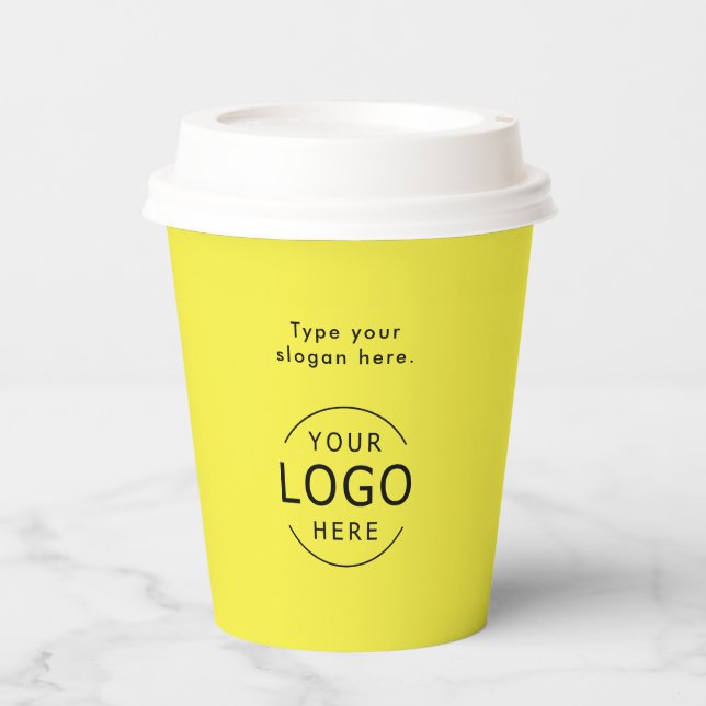 Gobelets En Papier Logo simple jaune QR Code Entreprise Swag (Recto)