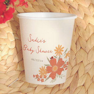 Gobelets En Papier Love Bug Floral Retro Fille Baby Shower