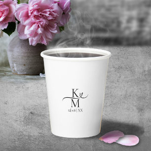 Gobelets En Papier Love Calligraphy Initiales Coeur Noir B&W ID940