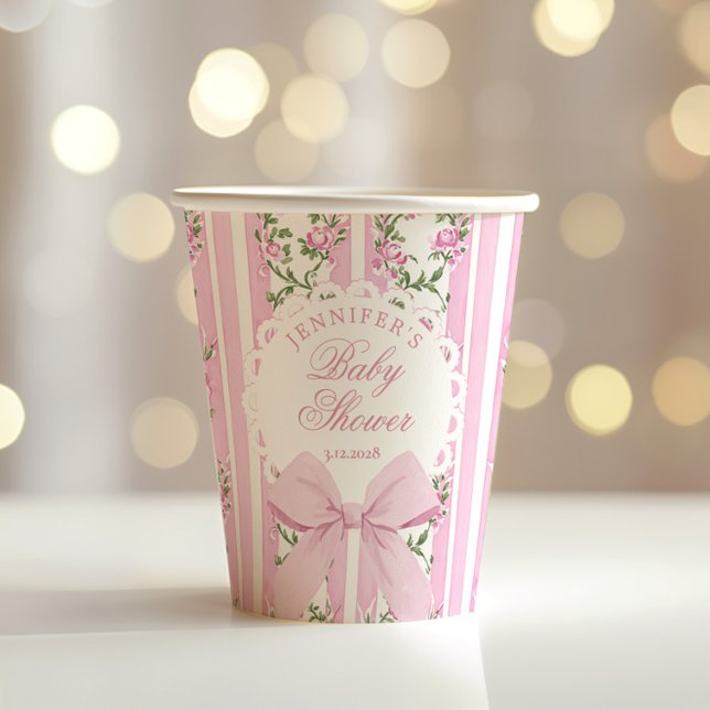 Gobelets En Papier Love Shack Coquette Blush Pink Bow Baby Shower (Créateur téléchargé)
