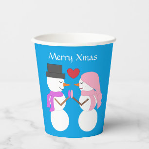 Gobelets En Papier Love & Snowpeople - Blue-green : Joyeux Noël