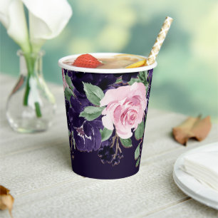 Gobelets En Papier Lush Blossom Guirlande de roses violettes foncée