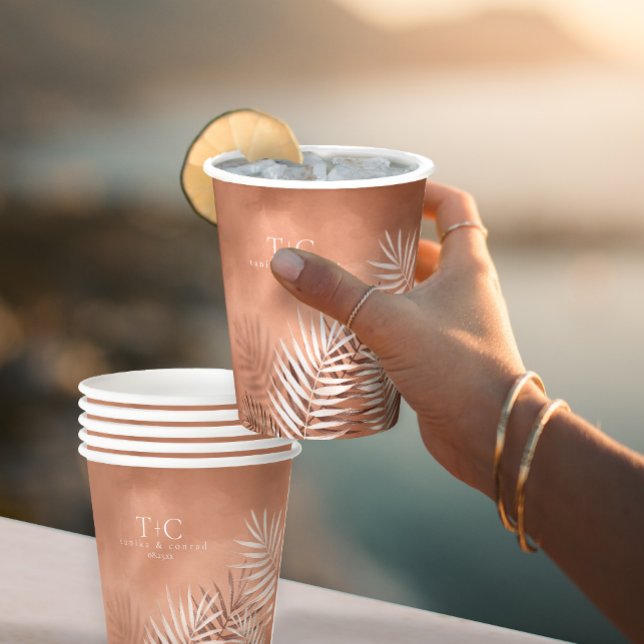Gobelets En Papier Lush Palm Leaf Mariage Terra Cotta ID956 (Créateur téléchargé)