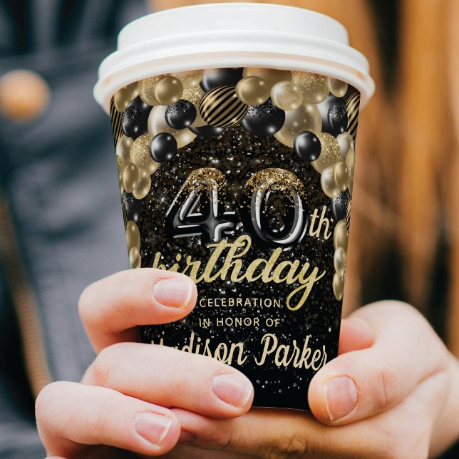 Gobelets En Papier Luxe 40e anniversaire Black Gold personnalisé (Créateur téléchargé)