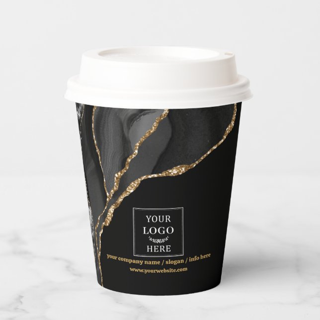 Gobelets En Papier Luxe Business Logo Event Promotional Black Marble  (Recto)