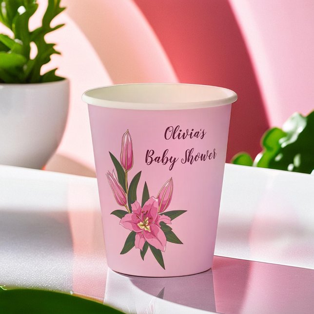 Gobelets En Papier Lys rose clair (Light Pink Blooming Lily Paper Cups)