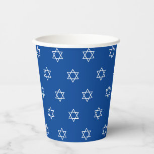 Gobelets En Papier Magen David bleu et blanc motif Jours fériés jui