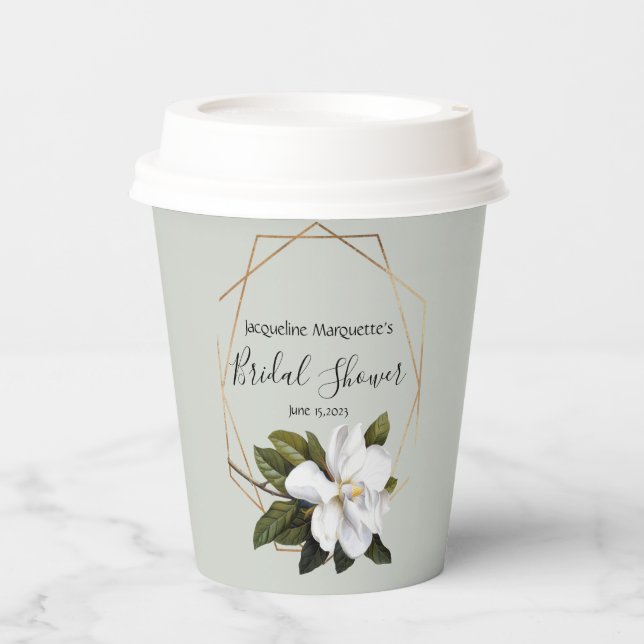 Gobelets En Papier Magnolia Baby Shower avec Or et Sauge (Recto)