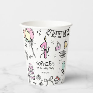 Gobelets En Papier Main tirée 1er anniversaire