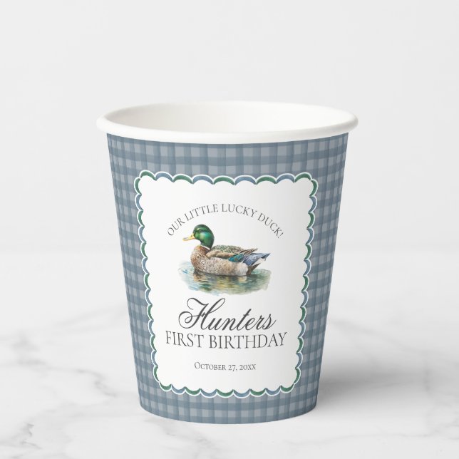 Gobelets En Papier Mallard Duck Hunting Gingham Boy Birthday (Recto)