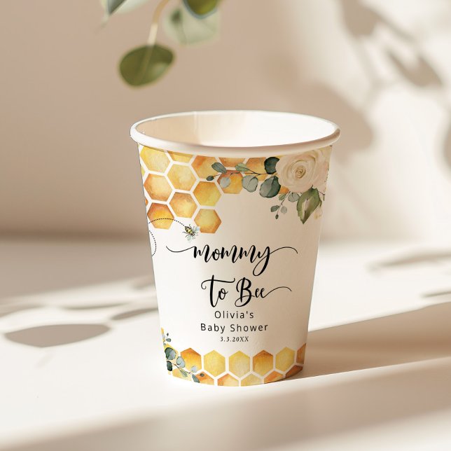 Gobelets En Papier Maman à être bourde baby shower abeille (Créateur téléchargé)