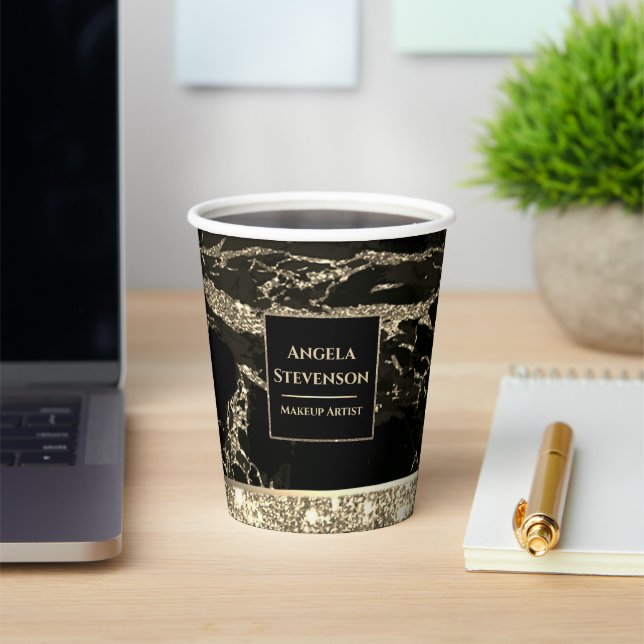 Gobelets En Papier Maquillage Artiste Black Gold Marble Paper Cup (Insitu)