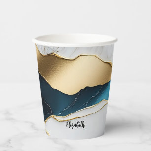 Gobelets En Papier Marbre de pierre de turquoise blanche Cool or