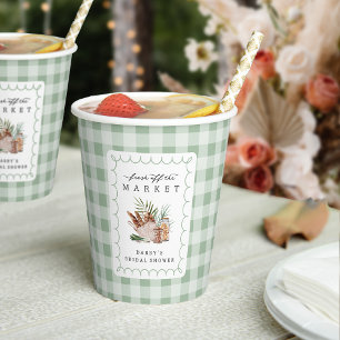 Gobelets En Papier Marché des agriculteurs Green Gingham Baby Shower 