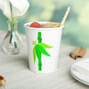 Gobelets En Papier Marche en bambou vert avec Feuilles tropicaux