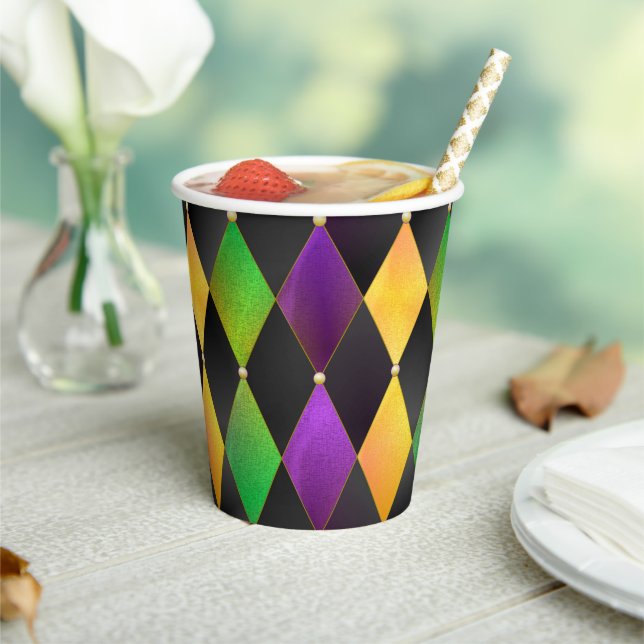 Gobelets En Papier Mardi Gras Couleurs Diamond Harlequin Jacquard - N (Insitu)