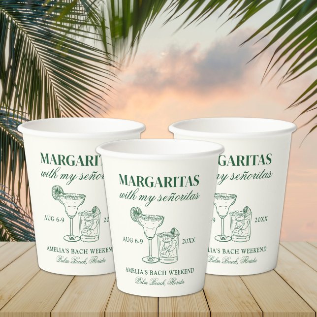 Gobelets En Papier Margaritas Avec My Señoritas Bachelorette Week-End (Créateur téléchargé)