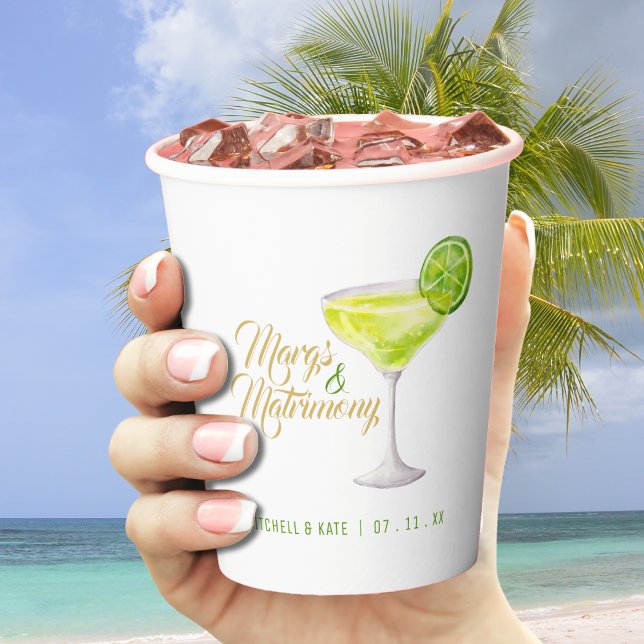 Gobelets En Papier Marges & Mariage Vert Margarita Fête des mariées (Margs & Matrimony Green Margarita Bridal Shower Paper Cups
)