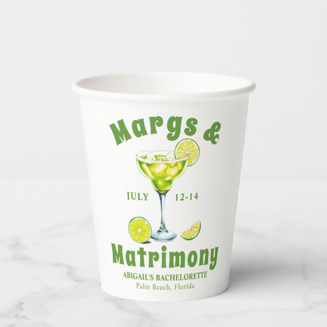 Gobelets En Papier Margs & Matrimony cocktail chaux vert bachelorette (Verso)