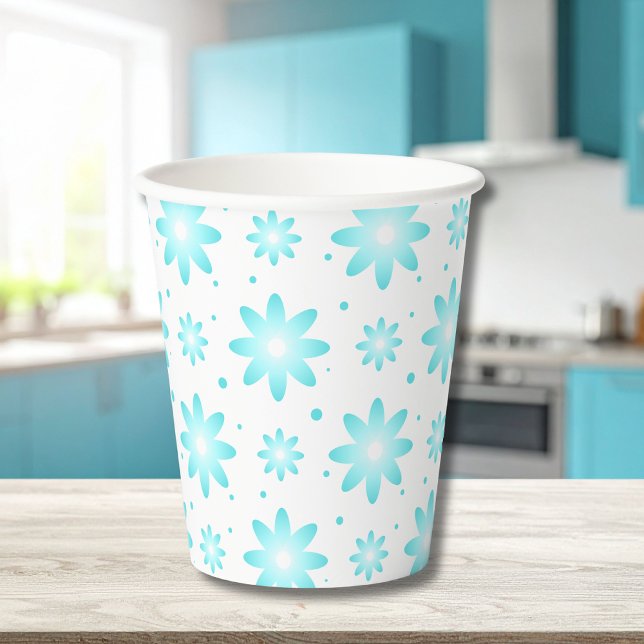 Gobelets En Papier Marguerite délicate blanche et turquoise, point mo (Créateur téléchargé)