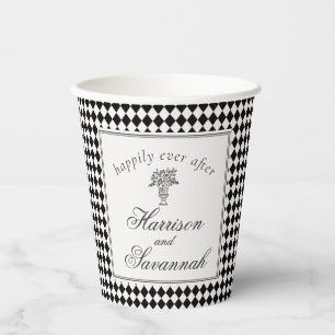 Gobelets En Papier Mariage à carreaux Harlequin noir