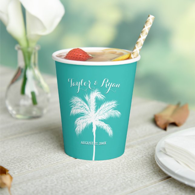 Gobelets En Papier Mariage Aqua Palm Tree (Insitu)