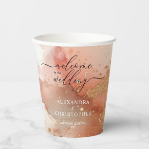Gobelets En Papier Mariage Aquarelle Tons Terre Rose Gold Glitz