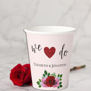 Gobelets En Papier Mariage aux Roses Rouges et Roses