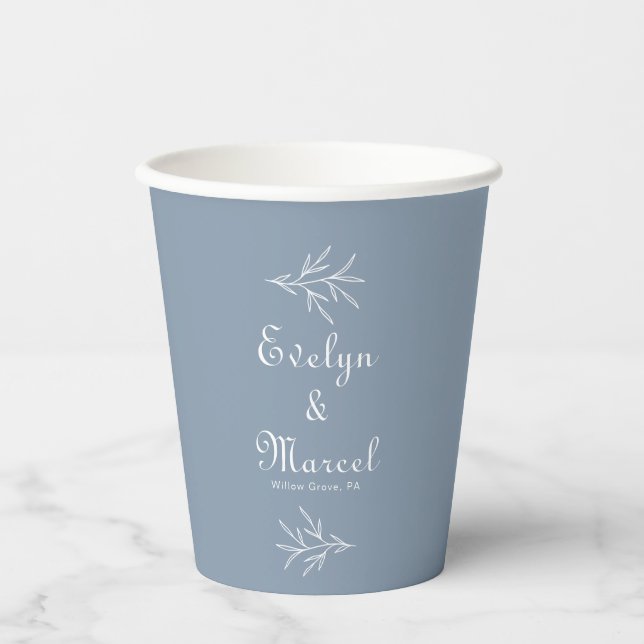 Gobelets En Papier Mariage bleu Dusty minimum formel (Recto)