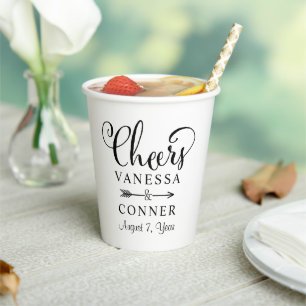 Gobelets En Papier Mariage Bohème Monogramme Écriture Noire Cheers