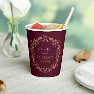 Gobelets En Papier Mariage cadre floral toile de Bourgogne Champagne